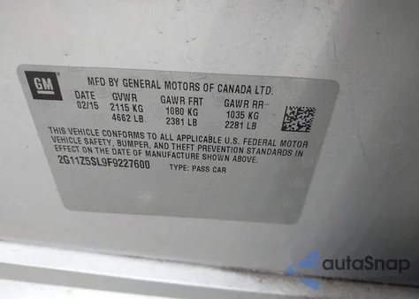 2015 Chevrolet Impala Ls from USA, damaged, VIN 2G11Z5SL9F9227600